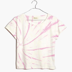 Madewell Tie Dye Cap Sleeve Boxy Tee In Pink White Crop Women's XS